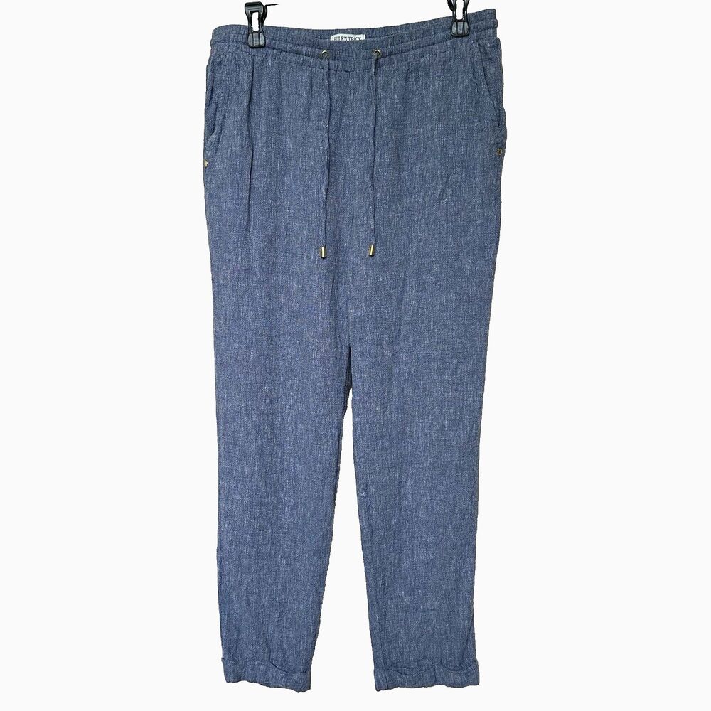 Linen Blend Ellen Tracy Pants Women Med Coastal Bue Pull On Summer Resort Preppy